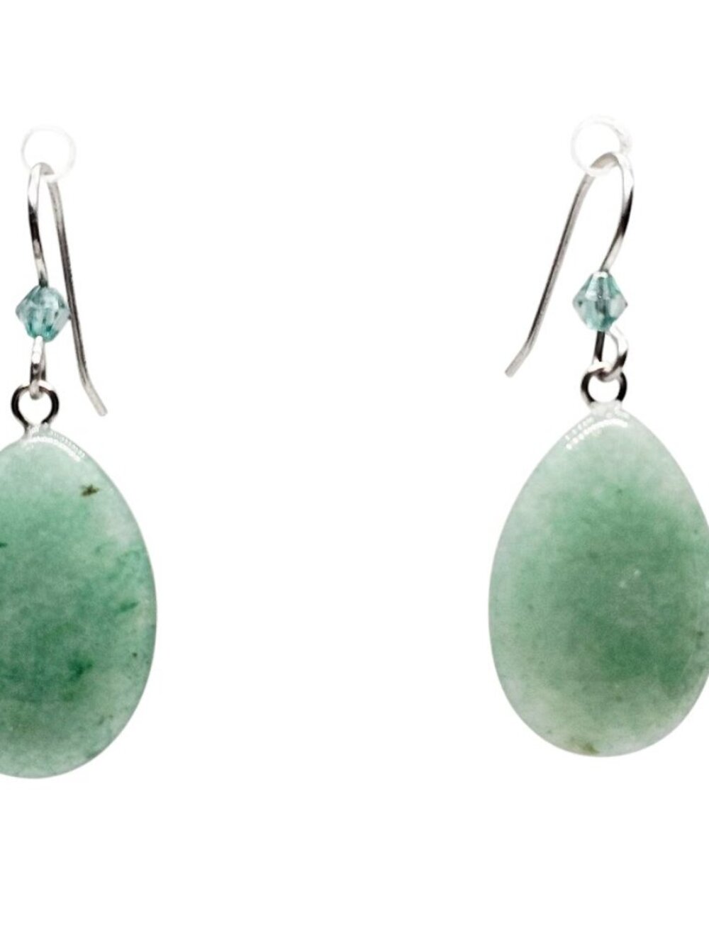 Handmade Green Aventurine Teardrop Gemstone Beads Silver Drop Boho Earrings